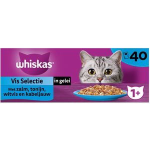 Whiskas 1+ - Kattenvoer natvoer - Vis - Selectie in gelei - maaltijdzakjes 40 x 85 g