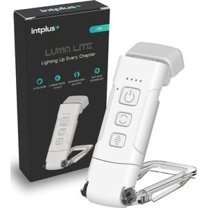 intplus+ Luma Lite Leeslamp - Dimbaar LED Leeslampje met Klem - 80 uur batterijduur - Verstelbaar & Oplaadbare Boekleeslamp - Ideaal voor Boeken, E-readers en Nachtlampje - Wit