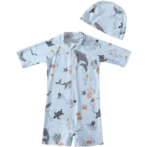 Il Bambini - UV-Zwempak - swimsuit met mutsje - UPF50+ - lichtblauw met vissen - maat 98/104