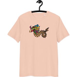 Bitcoin T-shirt - Orange Pill Dragon - Unisex - 100% Biologisch Katoen - Perzik Roze - Maat S |By BitPopArt|Grappige Tekst| Bitcoin cadeau| Bitcoin T-shirt | Bitcoin Shirt| Bitcoin Merch| Bitcoin Kleding| Crypto Kleding | Crypto shirt