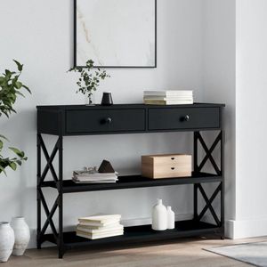 The Living Store Wandtafel 100x28x75 cm bewerkt hout zwart - Wandtafel - Haltafel - Consoletafel - Houten Tafeltje - Industrieel Design