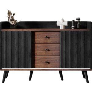 Betaalbare Goederen® Dressoir - 3 Laden - Zwart - Dressoir Kasten - Dressoirs - Woonkamer - Met Opbergplanken