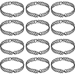 Modieuze elastische zwart tattoo-halsketting voor vrouwen, meisjes en jongeren - set van 12 stuks nylon - cadeau-idee