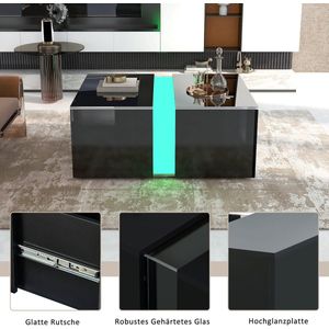 Merax Hoogglans Salontafel met Afstandsbediening - Moderne Uitschuifbaar Tafel met LED Verlichting - Zwart