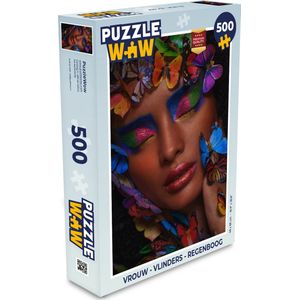 Puzzel Vrouw - Vlinders - Regenboog - Legpuzzel - Puzzel 500 stukjes