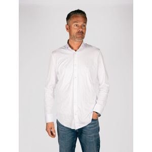 Donker Blauw - Jersey Overhemd - Wit - Klassieke Kraag - Knoopsluiting