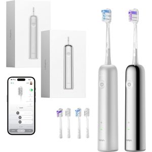 Laifen Wave Elektrische tandenborstel - Duopack met 1x Aluminium en 1x RVS - 6 opzetborstels - Zwenkende & Trillende Borstelkop