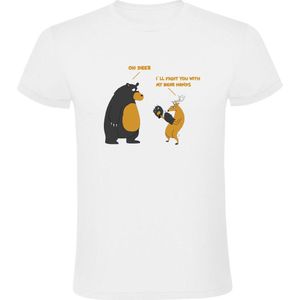 Ik vecht je met mijn berenhanden, oh deer Heren T-shirt - sterk - vechten - boksen - dieren - bruine beer - hert - grappig