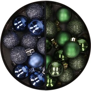 Kerstballen 34x st - 3 cm - donkerblauw en donkergroen - kunststof