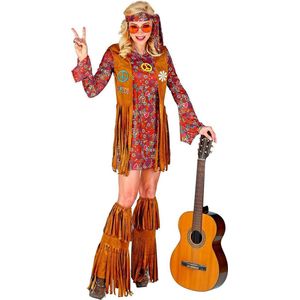 Widmann - Hippie Kostuum - Francien Fraaie Franjes Hippie Jaren 60 - Vrouw - Bruin - XS - Carnavalskleding - Verkleedkleding