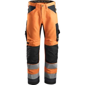 Snickers 6331 AllroundWork, High-Vis Werkbroek+, Klasse 2 - Oranje, High Visibility/Staal Grijs - 150