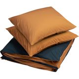 Yumeko overtrekset percal dubbelzijdig ochre/marineblauw 200x220 + 2/60x70 - Bio, eco & fairtrade