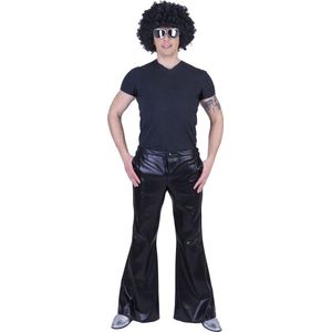 Funny Fashion - Jaren 80 & 90 Kostuum - Glanzend Zwarte Disco Godheid Broek Man - Zwart - Maat 48-50 - Carnavalskleding - Verkleedkleding
