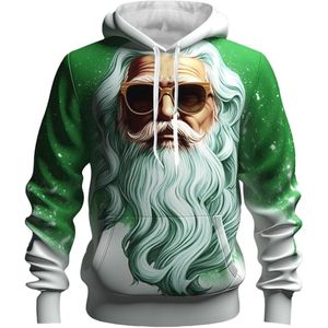 Heren kersttrui met capuchon en zak, lelijke kersttrui met rendier en wijnglazen, 3D-print sweatshirt
