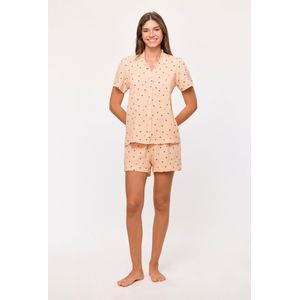 Woody pyjama meisjes/dames doorknoop - oranje - lieveheersbeestjes all-overprint - 251-10-WPJ-W/914 - maat S