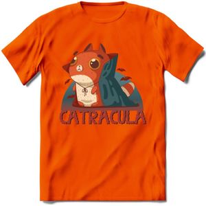 Graaf catracula T-Shirt Grappig | Dieren katten halloween Kleding Kado Heren / Dames | Animal Skateboard Cadeau shirt - Oranje - 3XL