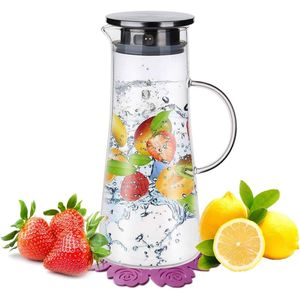 glazen karaf, 1,5 liter, handgemaakte waterkaraf, glazen fles van edel borosilicaatglas, voor warme dranken, koude dranken, fruit, sinaasappel, citroen