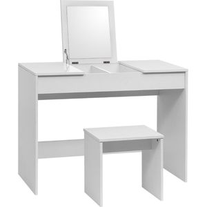 Kaptafel - Met Spiegel - Toilettafel - Make-up Tafel - 100x45x76 Cm - Inclusief Stoel - Wit