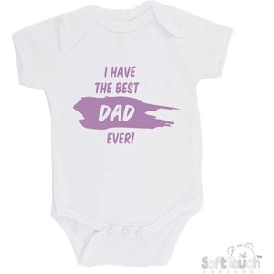 100% katoenen Romper ""I have the best dad ever!"" Vaderdag Unisex Katoen Wit/lila Maat 56/62