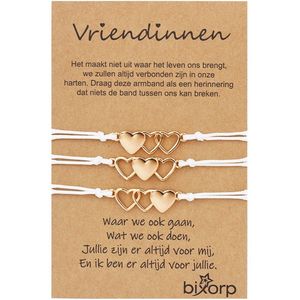 Bixorp Friends Vriendschapsarmbandjes voor 3 met Goudkleurige Hartjes Wit Bandje - BFF ArmbandMeisjes - Best Friends Armband Vriendschap Cadeau voor Drie