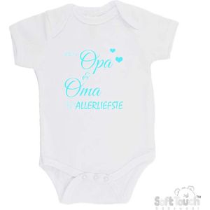 100% katoenen Romper ""Mijn opa & oma zijn de allerliefste"" Unisex Katoen Wit/aquablauw Maat 62/68