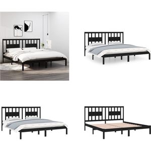 vidaXL Bedframe massief hout zwart 180x200 cm 6FT Super King - Bedframe - Bedframes - Tweepersoonsbed - Bed