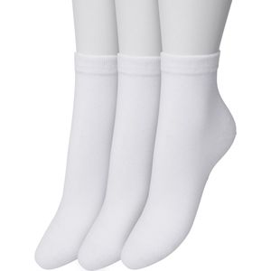 Bonnie Doon Basic Quarter Sokken Dames Wit maat 36/42 - 3 paar - Quarter Katoenen Sok - Boven de Enkel - Gladde Naden - Brede Boord - Uitstekend Draagcomfort - Fijne Pasvorm - 3-pack - Multipack - Enkelsokken - White - OL9411011.103