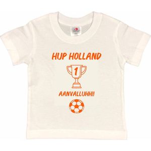 T-shirt Kinderen ""Hup Holland AANVALLUHH!!"" EK Voetbal Europees Kampioen Kampioenschap Oranje | korte mouw | Wit/oranje | maat 86/92