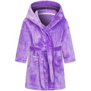 Badjas voor meisjes in effen kleur, flanellen fleece met capuchon voor kinderen