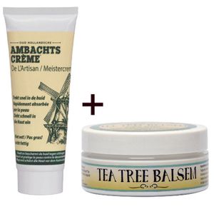VOORDEELPACK,Ambachtscreme 75ml en Ambachtskroon Tea tree balsem 75ml, handcreme, droge handen, schrale handen, ruwe handen, voetcreme,voetencreme, acne