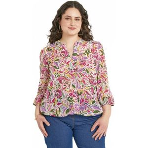 Lange blousante tuniek met V-hals in glanzende bloemenvoile