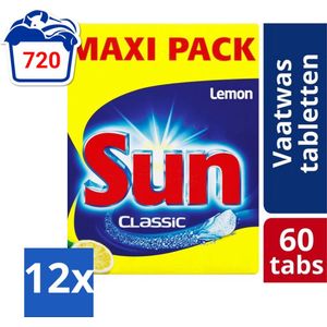Sun Classic - Vaatwastabletten - Maxi Pack - Citroen - 60 Tabletten - Voordeelverpakking - 12 stuks