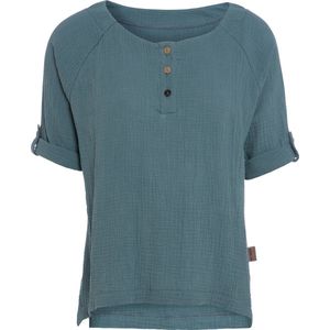 Knit Factory Nena Top - Shirt voor het voorjaar en de zomer - Dames Top - Dames shirt - Zomertop - Zomershirt - Ruime pasvorm - Duurzaam & milieuvriendelijk - Opgerolde mouw - Stone Green - Groen - XL - 100% Biologisch katoen