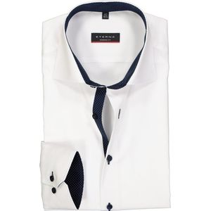 ETERNA modern fit overhemd - fijn Oxford heren overhemd - wit (blauw gestipt contrast) - Strijkvrij - Boordmaat: 48