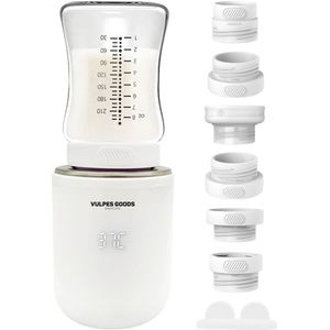 Vulpes Goods® BabyCare - Flessenwarmer Pro - Draagbare Baby Flessenwarmer voor Onderweg - Intelligente Flesverwarmer - 4 Temperatuurniveaus - Draadloos - Inclusief 6 Adapters - USB Oplaadbaar - 13.200 mAh - Wit