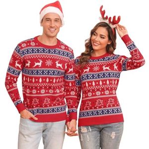 Gyabnw Kersttrui familie set Kerstmis gebreide trui ronde hals lange mouwen kersttrui heren dames kinderen winter partnerlook paren klassieke kerstmotieven kerstsweater