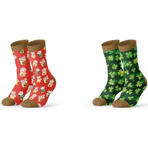 Sock My Feet geschenkdoos sokken dames 36 38 - cadeau voor vrouw - duurzaam - naadloos - Lucky Clover Lucky Cat