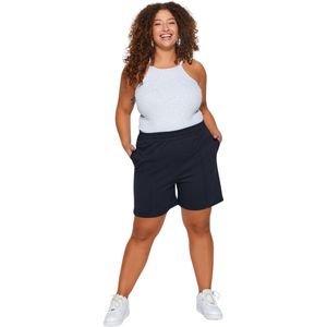 Trendyol Marineblauwe Fijn Geribbelde Gebreide Shorts In Grote Maten Tbbss23Ap00004