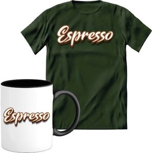T-Shirtknaller T-Shirt met Koffiemok | Espresso - Koffie Kleding | Heren / Dames Shirt met Mok Cadeau | Kleur groen | Maat XL