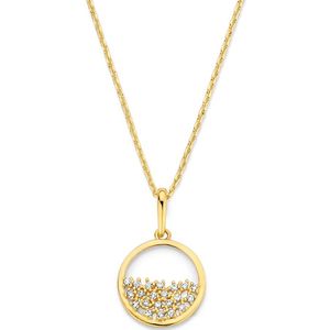 New Bling 9NBG-0748 Gouden ketting met Hangertje - Rondje - Cirkel - Zirkonia - 10,7mm - Ankerschakel - 39+3+3cm - 14 Karaat - Goud