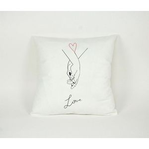 Kussensloop Liefde Hand in Hand Hartje - Sierkussen - Valentijn / Samenwonen - Decoratie - 45x45cm - Exclusief Vulling - PillowCity