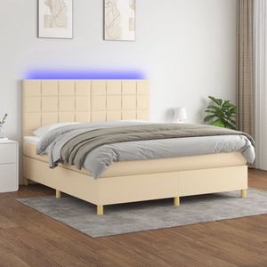 vidaXL Boxspring met LED - crème - 160x200 cm Boxspring - Bed Frame - Led Lamp - Pocketed Spring Mattress - Creme Colored Furniture