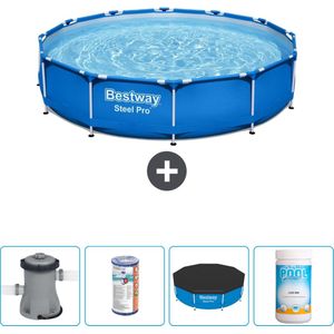 Bestway Rond Steel Pro Zwembad - 305 x 76 cm - Blauw - Inclusief Pomp Filter - Afdekzeil - Chloor