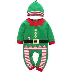 Baby Kerstpakje – Romper | Onesie | Outfit – Kerstelf Verkleedpak met Mutsje – Zachte Baby Kerstkleding – Maat 80 – 9 tot 12 Maanden