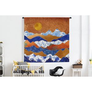 Wandkleed - Wanddoek - Goud - Delfts Blauw - Patronen - 180x180 cm - Wandtapijt