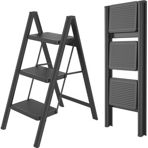Inklapbare trapladder met 3 treden - Huishoudladder en opstapje tot 270 kg, zwart