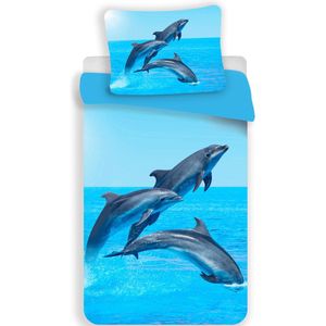 Dekbedovertrek - 3 dolfijnen - polyester - 140 x 200 cm + 70 x 90 cm