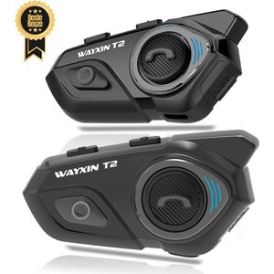 WAYXIN - Draadloze Motorhelm Headset T2 - Bluetooth Intercom met Microfoon - Waterdicht Motorhelm Geluidssysteem - Motorhelm Intercom - Scooter Helm - Helm met Bluetooth - Handsfree - Motor Accessoires - Communicatiesysteem - 2 Stuks