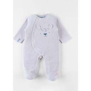 Noukie's - Pyjama - Velour - Unie - Lichtgrijst - Beertje - 0 maand 50