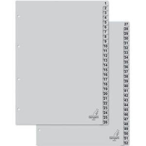 Kangaro tabbladen - A4 - PP 120 micron - grijs - 4-gaats - 52-delig cijfers - G452C